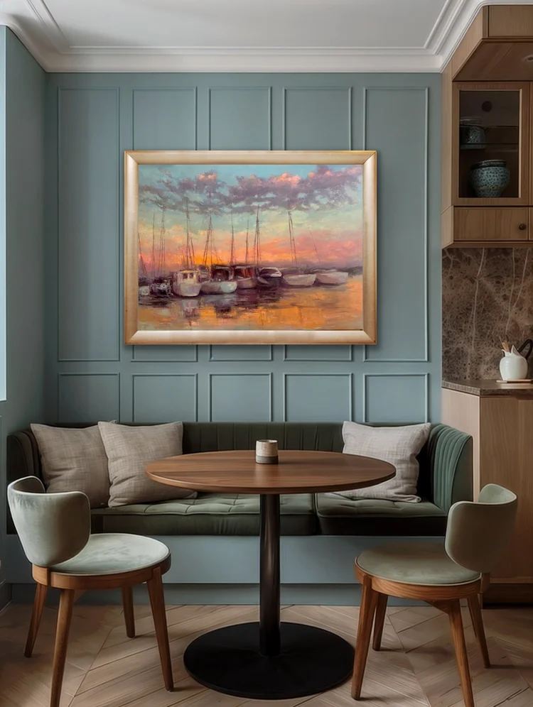 Sunset Serenity Large Format Original Oil Painting - Marina Sunset